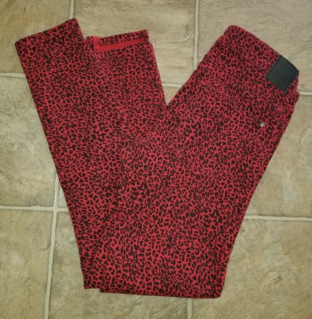 Zara women sz 4 red animal print Jeans mid rise skinny stretchy 3860